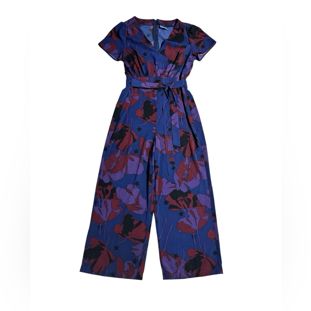 Modcloth Blue and Purple Floral Wide-Leg Jumpsuit - Picture 2 of 7